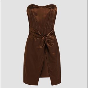Cider Silk Brown Strapless Mini Dress